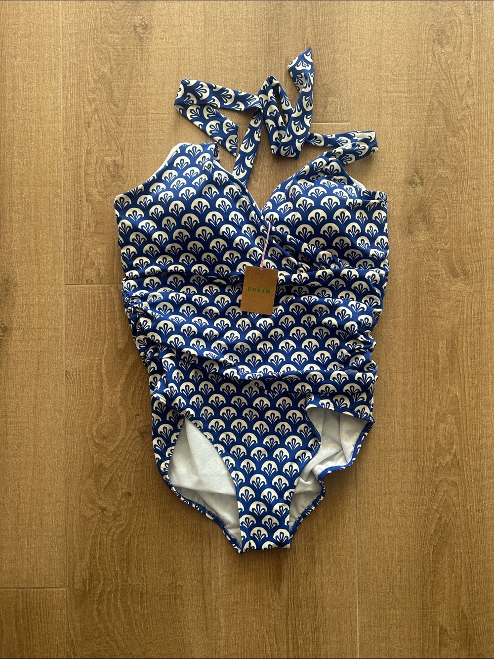 NWT Boden one piece bathing suit blue and white halter style size 16/18R